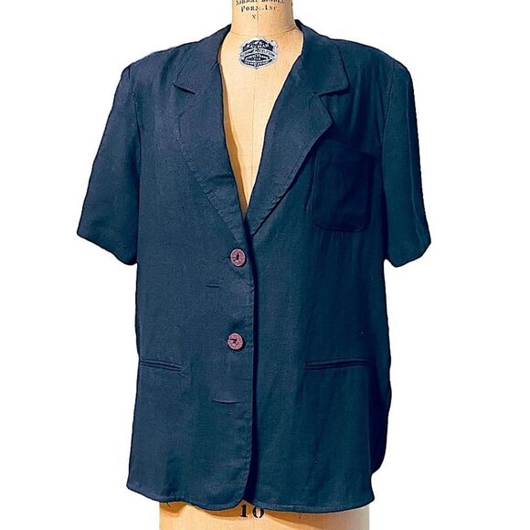 Black Petite Linen Mix Short Sleeve Jacket - Picture 1 of 10